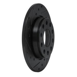 Volkswagen EuroVan Brake Rotor (1) - Front Left - R1 Concepts - Drilled & Slotted - Black - `01-`03